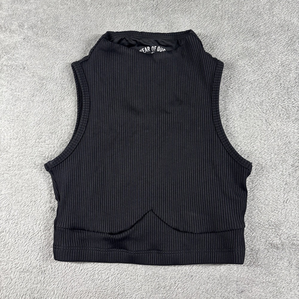 Year Of Ours Women's Sleeveless Ribbed High Neck Cropped Tank Black Size XS